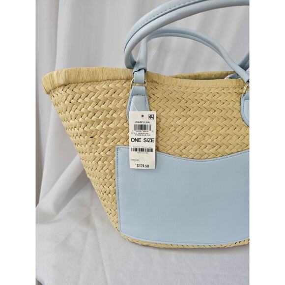 On 34th Isabellaa Straw Medium Drawstring Tote Strawberry/Blue Flower NWT - Picture 8 of 8